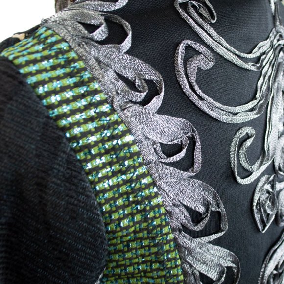 DESIGUAL Embroidered Long Sleeve Patterned Cotton/Wool Blend Coat - Picture 7 of 15